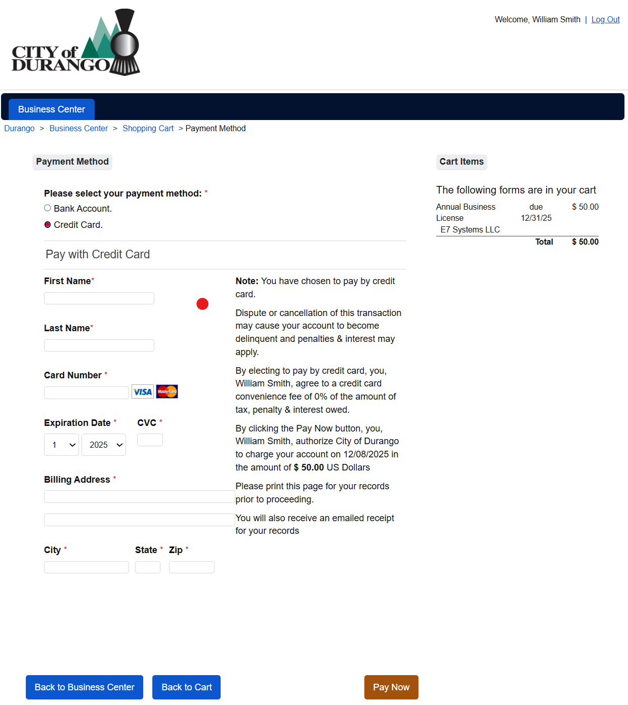 municipal credit card ach payments